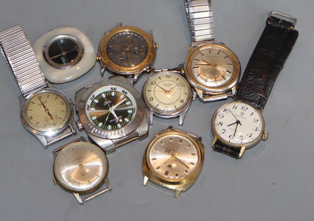 Nine assorted gentlemans wrist watches including Buren Grand Prix and Timex automatic.